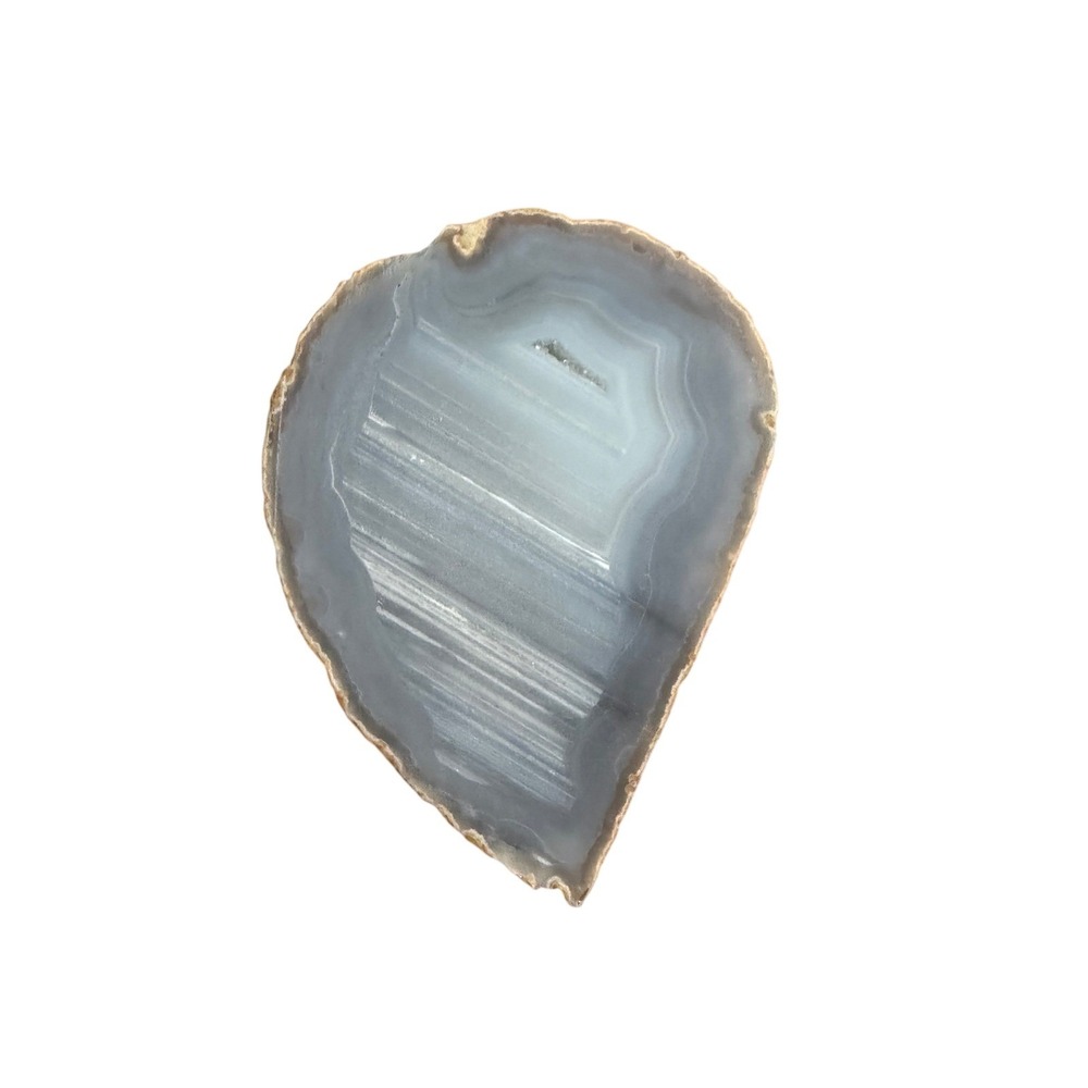 Natural Polished Blue Grey Banded Agate Geode Slice Druzy Crystal Specimen